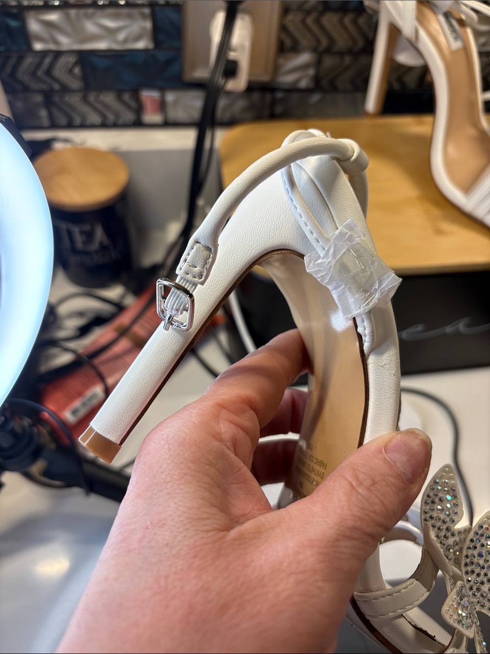 Steve Madden White Crystal Floral Strappy Heels - Picture 3 of 9